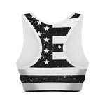 Monochrome Grunge American Flag Print Women's Sports Bra
