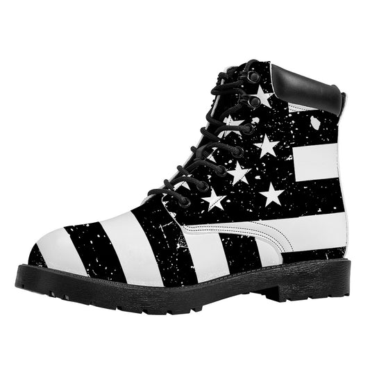 Monochrome Grunge American Flag Print Work Boots