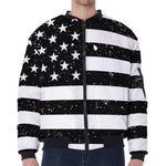 Monochrome Grunge American Flag Print Zip Sleeve Bomber Jacket