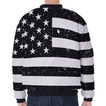 Monochrome Grunge American Flag Print Zip Sleeve Bomber Jacket