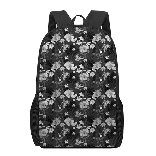 Monochrome Hawaiian Floral Print 17 Inch Backpack