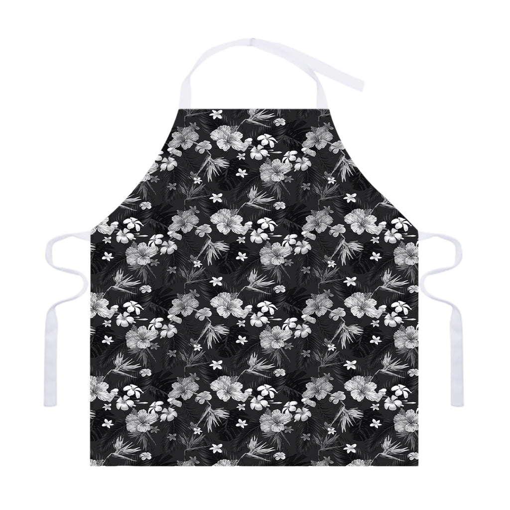Monochrome Hawaiian Floral Print Adjustable Apron