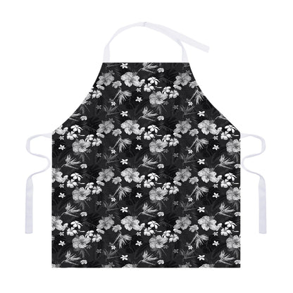 Monochrome Hawaiian Floral Print Adjustable Apron