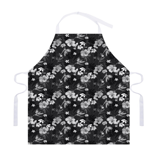 Monochrome Hawaiian Floral Print Adjustable Apron