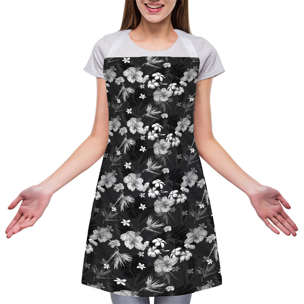 Monochrome Hawaiian Floral Print Adjustable Apron