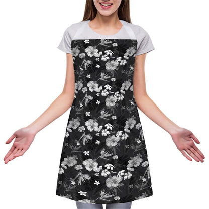 Monochrome Hawaiian Floral Print Adjustable Apron