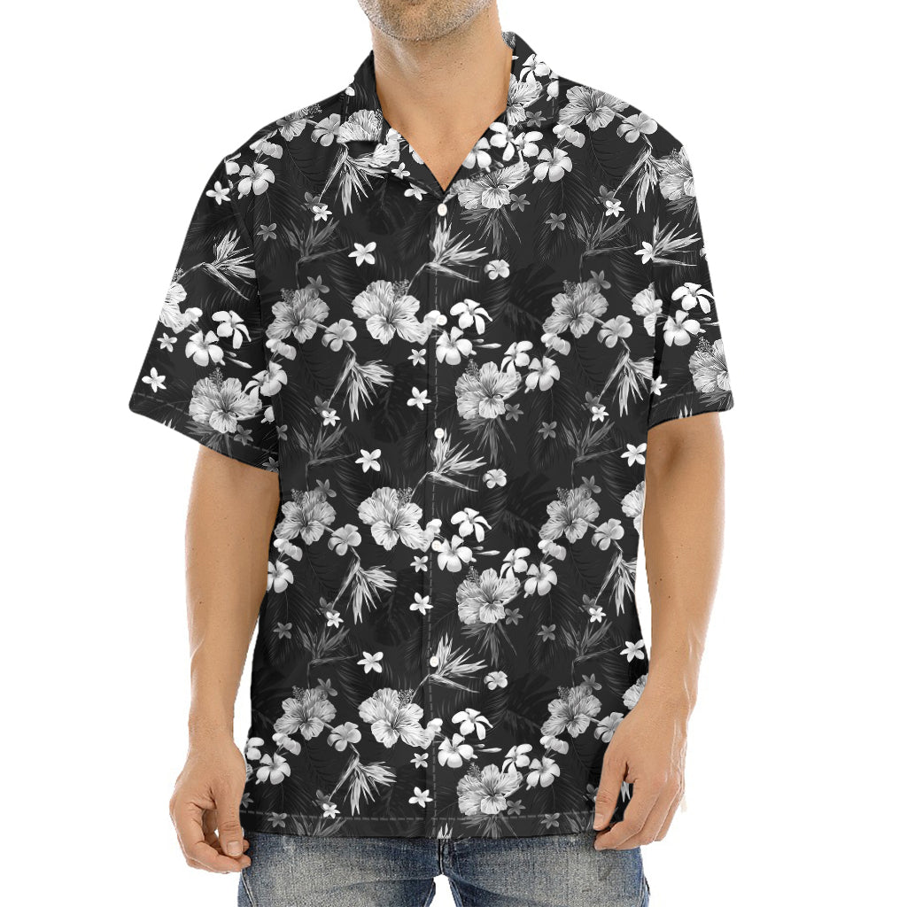 Monochrome Hawaiian Floral Print Aloha Shirt