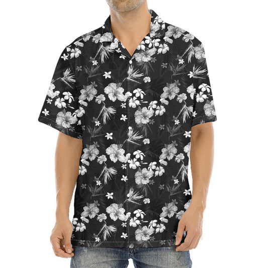 Monochrome Hawaiian Floral Print Aloha Shirt