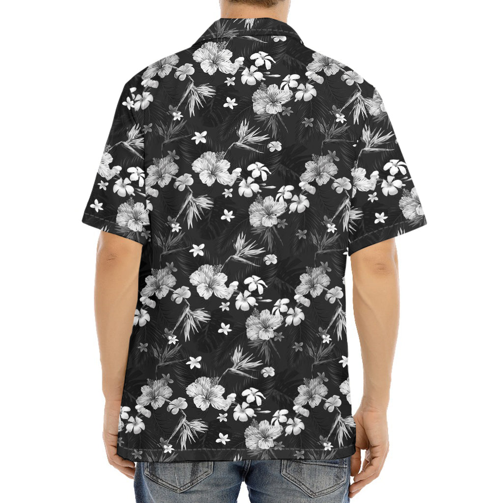 Monochrome Hawaiian Floral Print Aloha Shirt