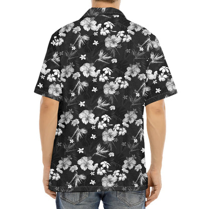 Monochrome Hawaiian Floral Print Aloha Shirt
