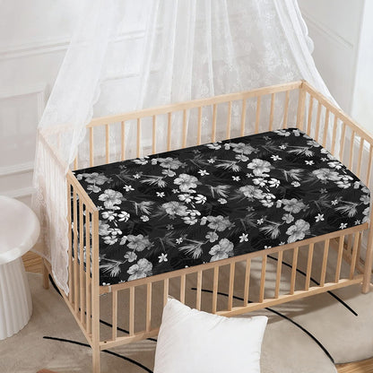 Monochrome Hawaiian Floral Print Baby Crib Sheet