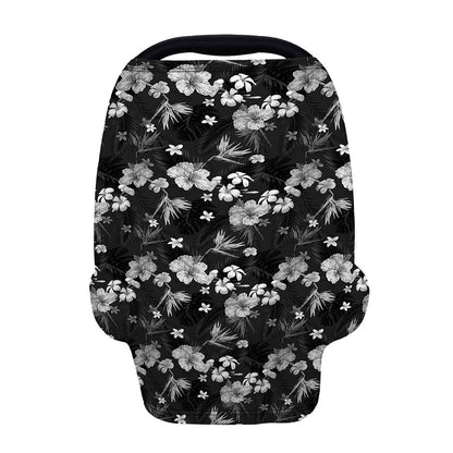 Monochrome Hawaiian Floral Print Baby Seat Cover