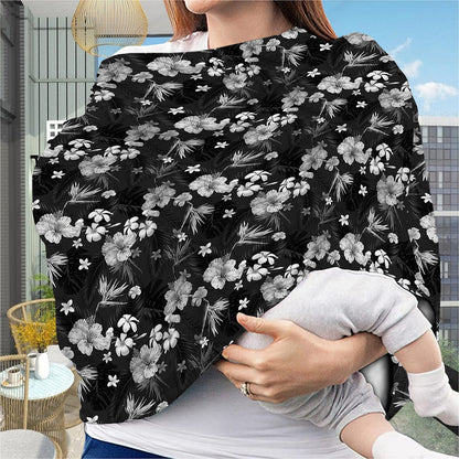 Monochrome Hawaiian Floral Print Baby Seat Cover