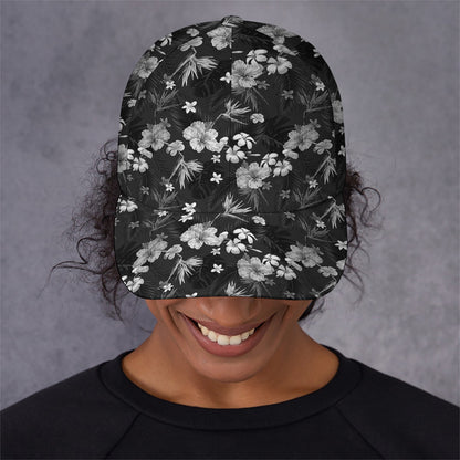 Monochrome Hawaiian Floral Print Baseball Cap