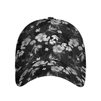 Monochrome Hawaiian Floral Print Baseball Cap