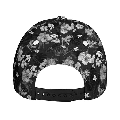 Monochrome Hawaiian Floral Print Baseball Cap