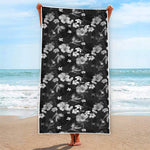 Monochrome Hawaiian Floral Print Beach Towel