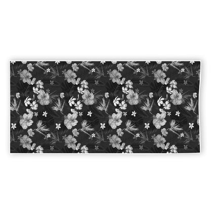 Monochrome Hawaiian Floral Print Beach Towel