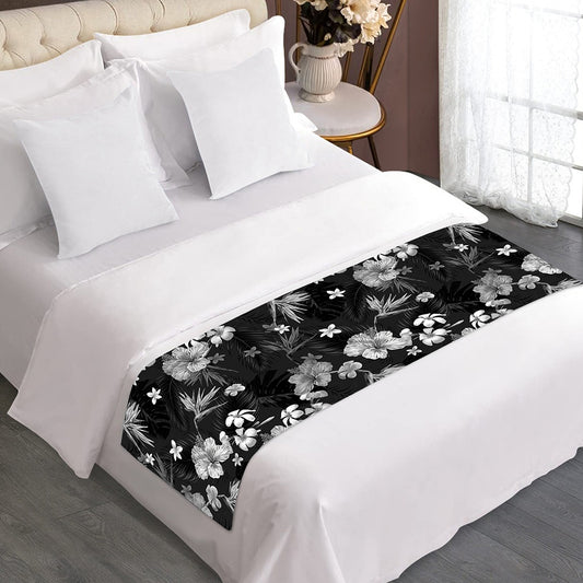 Monochrome Hawaiian Floral Print Bed Runner