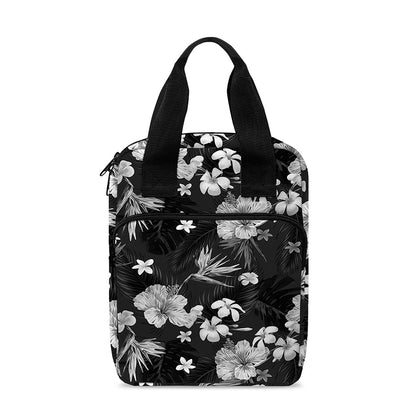 Monochrome Hawaiian Floral Print Bible Tote Bag