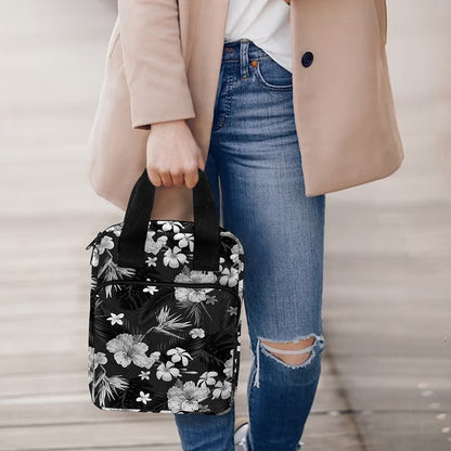 Monochrome Hawaiian Floral Print Bible Tote Bag