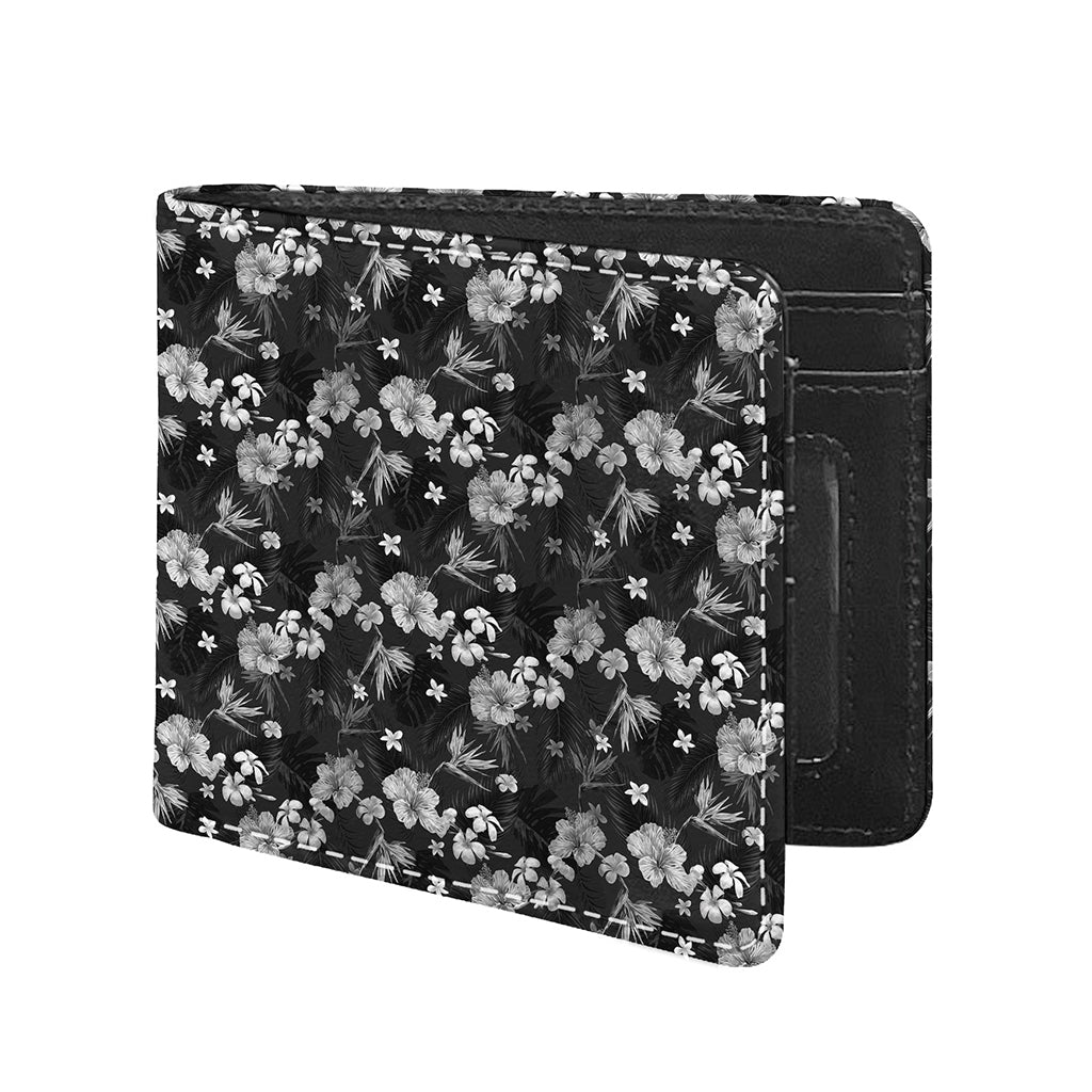 Monochrome Hawaiian Floral Print Bifold Wallet