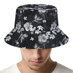 Monochrome Hawaiian Floral Print Bucket Hat