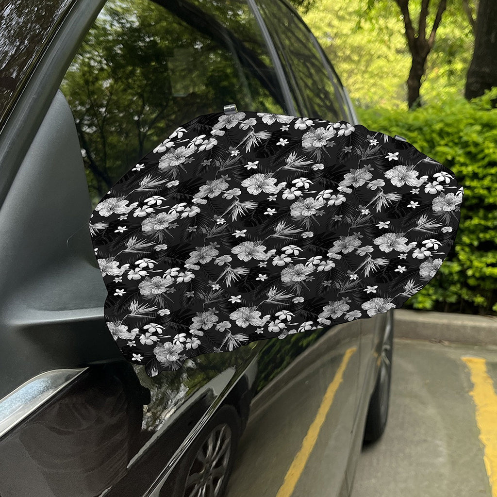 Monochrome Hawaiian Floral Print Car Side Mirror Covers