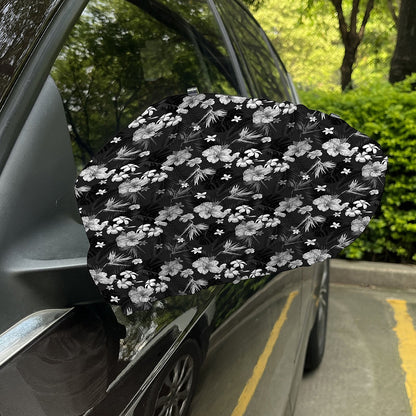 Monochrome Hawaiian Floral Print Car Side Mirror Covers