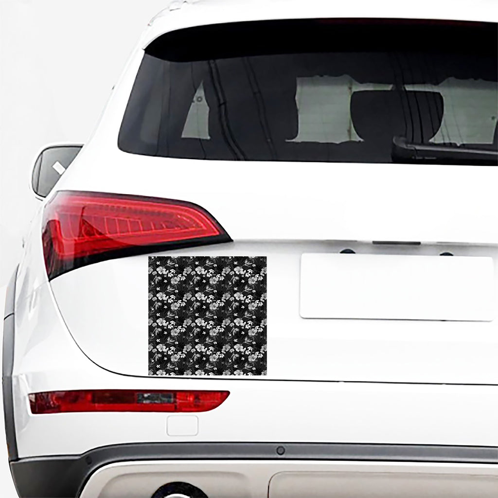 Monochrome Hawaiian Floral Print Car Sticker