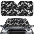 Monochrome Hawaiian Floral Print Car Windshield Sun Shade