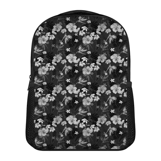 Monochrome Hawaiian Floral Print Casual Backpack
