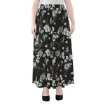 Monochrome Hawaiian Floral Print Chiffon Maxi Skirt