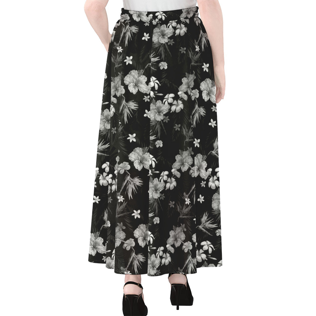 Monochrome Hawaiian Floral Print Chiffon Maxi Skirt