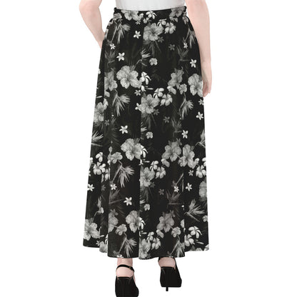Monochrome Hawaiian Floral Print Chiffon Maxi Skirt