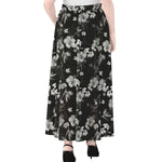 Monochrome Hawaiian Floral Print Chiffon Maxi Skirt