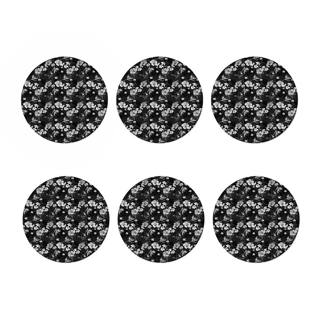 Monochrome Hawaiian Floral Print Coaster Set