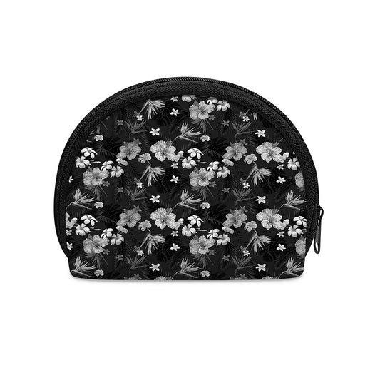 Monochrome Hawaiian Floral Print Coin Purse