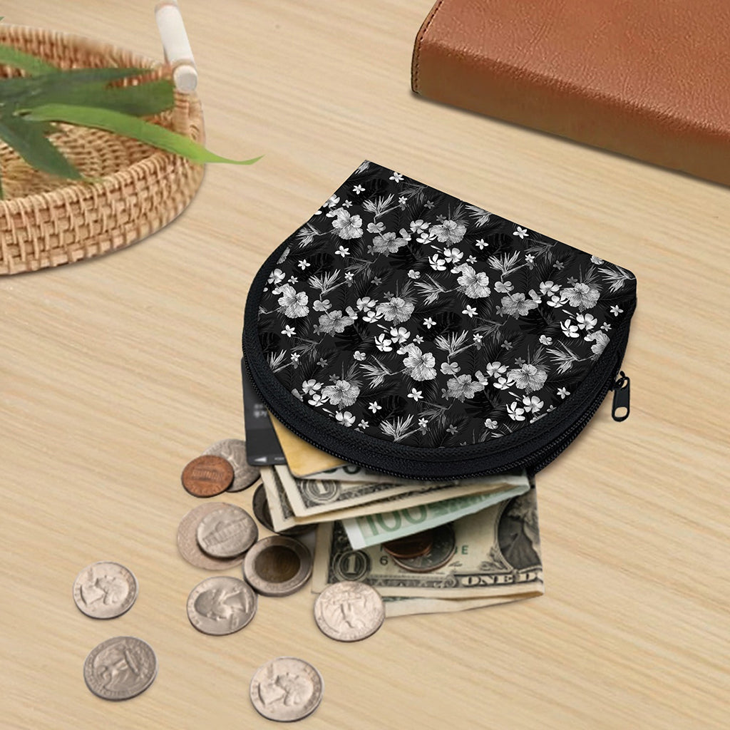 Monochrome Hawaiian Floral Print Coin Purse