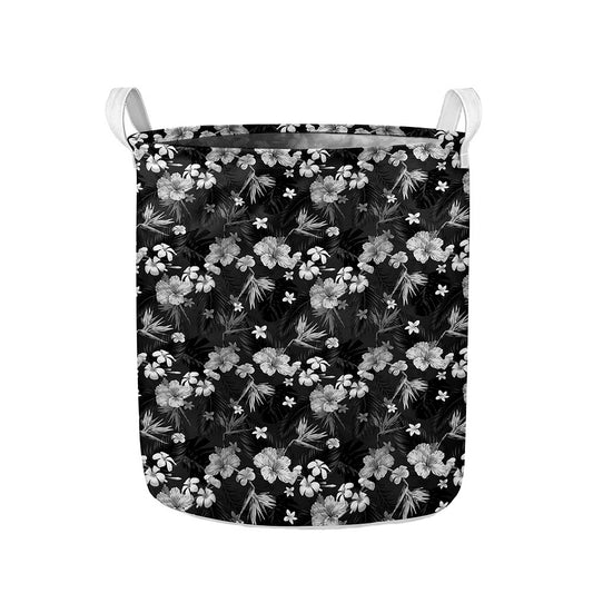 Monochrome Hawaiian Floral Print Collapsible Laundry Basket