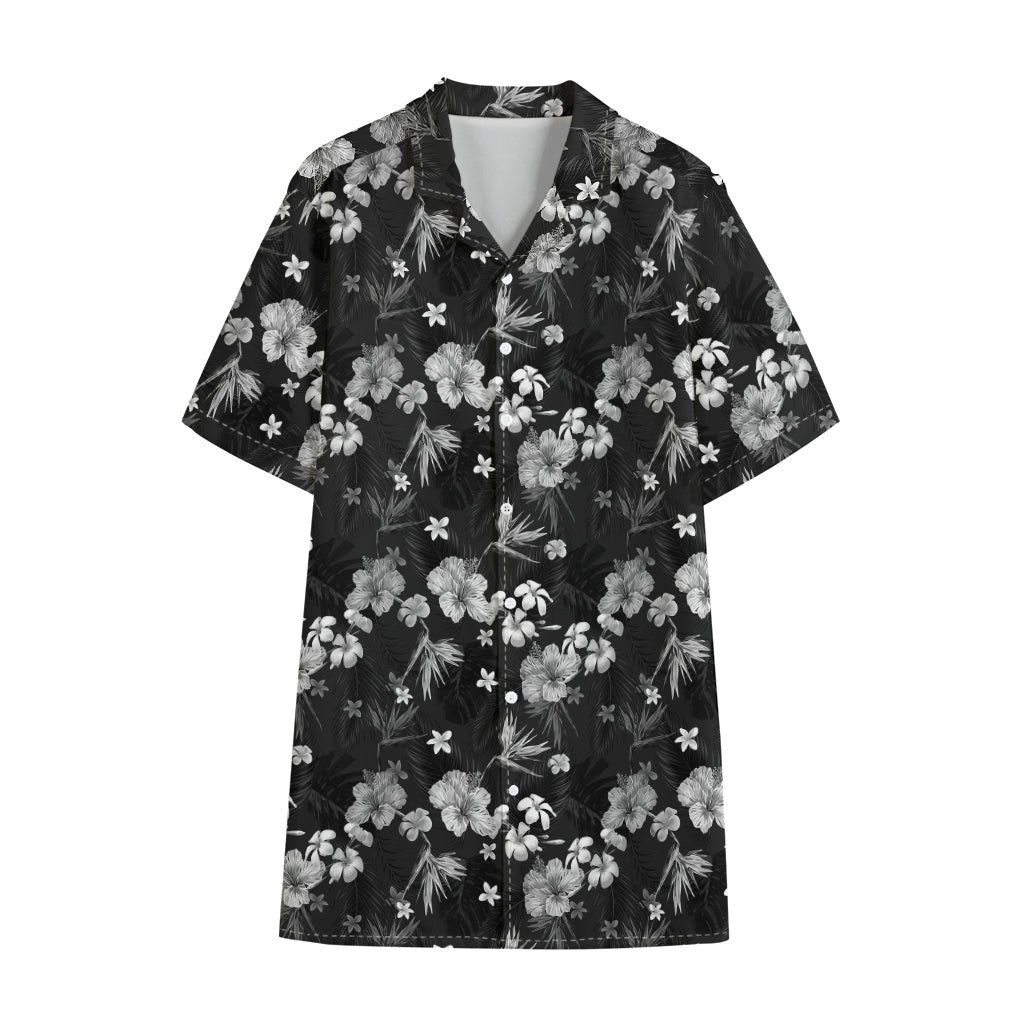 Monochrome Hawaiian Floral Print Cotton Hawaiian Shirt