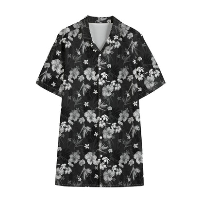 Monochrome Hawaiian Floral Print Cotton Hawaiian Shirt