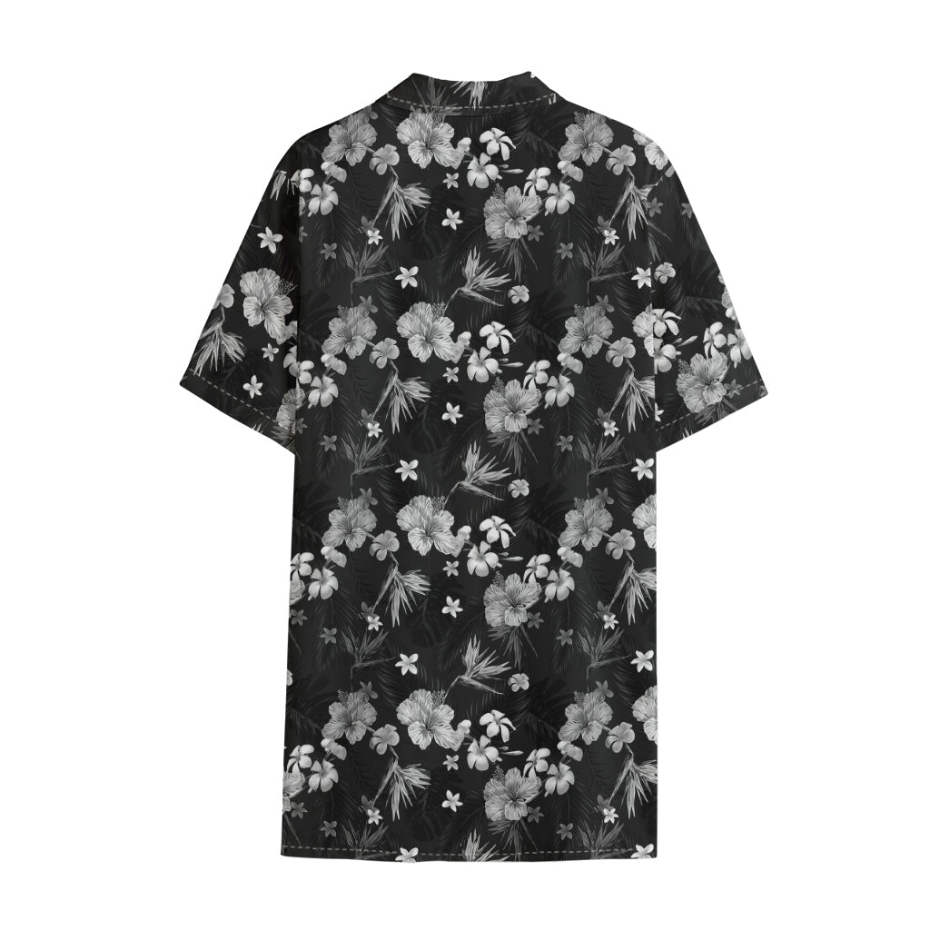 Monochrome Hawaiian Floral Print Cotton Hawaiian Shirt