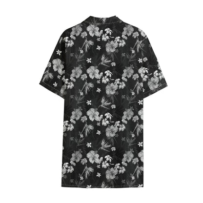 Monochrome Hawaiian Floral Print Cotton Hawaiian Shirt