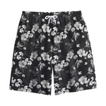 Monochrome Hawaiian Floral Print Cotton Shorts