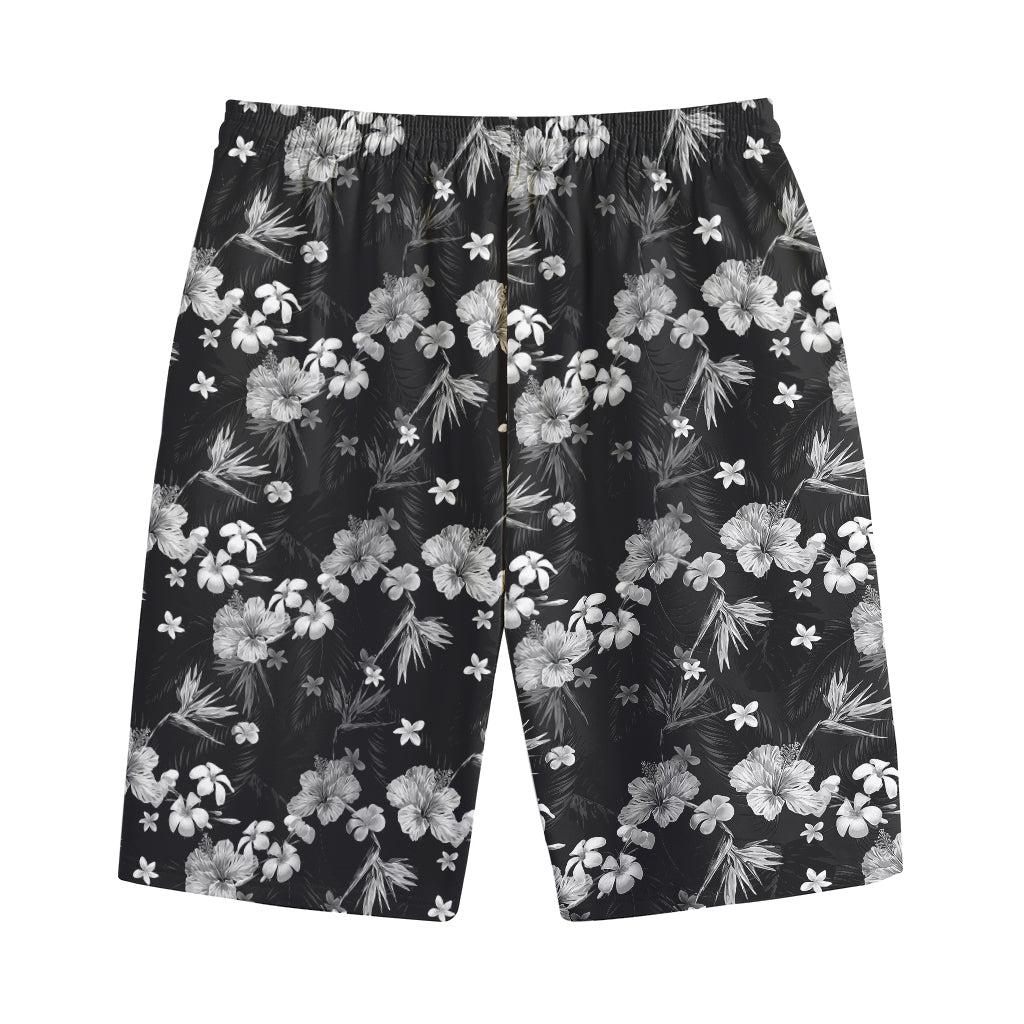 Monochrome Hawaiian Floral Print Cotton Shorts