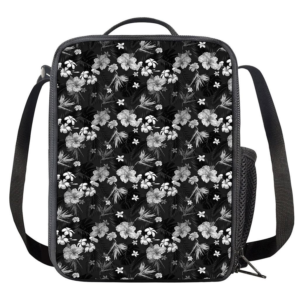 Monochrome Hawaiian Floral Print Crossbody Lunch Bag