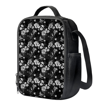 Monochrome Hawaiian Floral Print Crossbody Lunch Bag