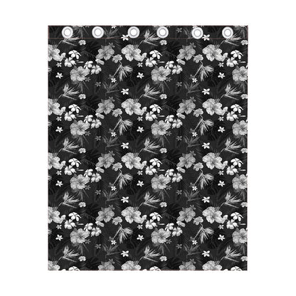 Monochrome Hawaiian Floral Print Curtain