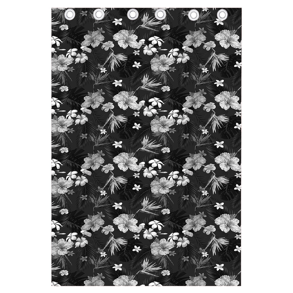 Monochrome Hawaiian Floral Print Curtain